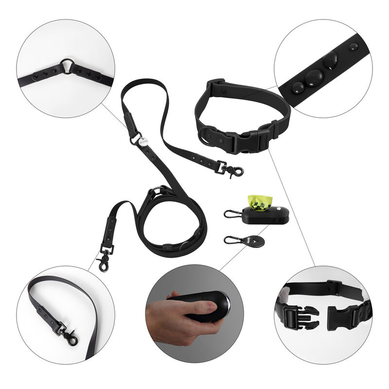 Luna Adjustable 6-in-1 Waterproof Hands-Free Leash and Collar with LED Flashlight