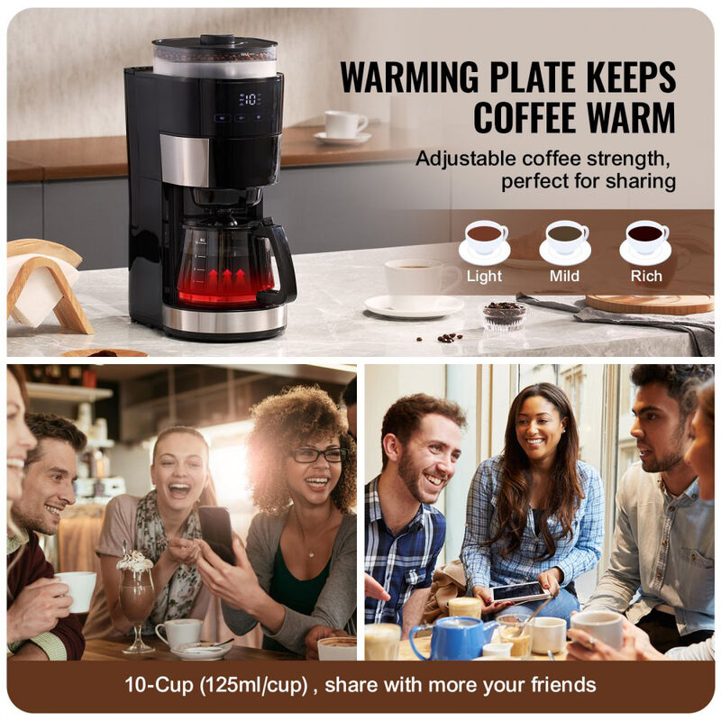 Coffee Maker with Built-In Grinder, 10 Cup Brew Machine with Adjustable Strength Settings-Black image number 8