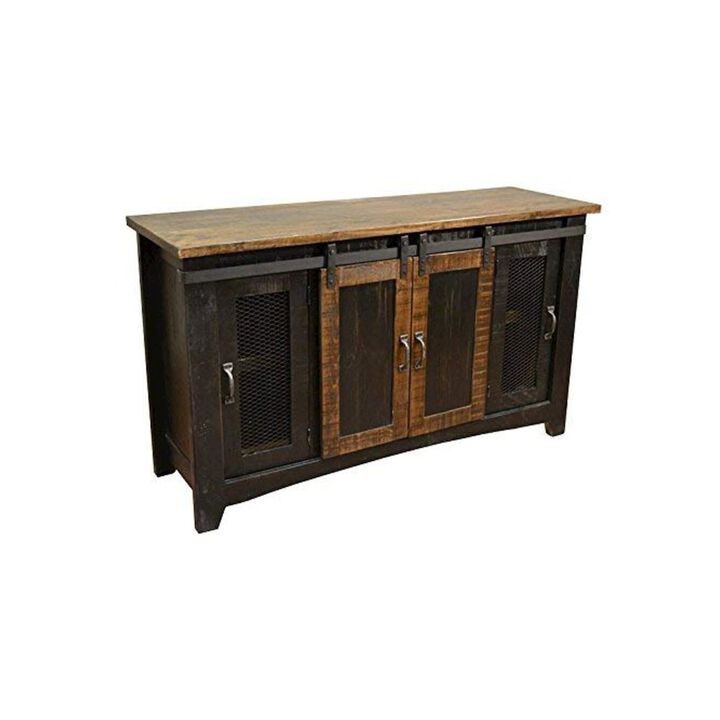 Crafters and Weavers Greenview Sliding Door Distressed Black TV Stand - 70 inch