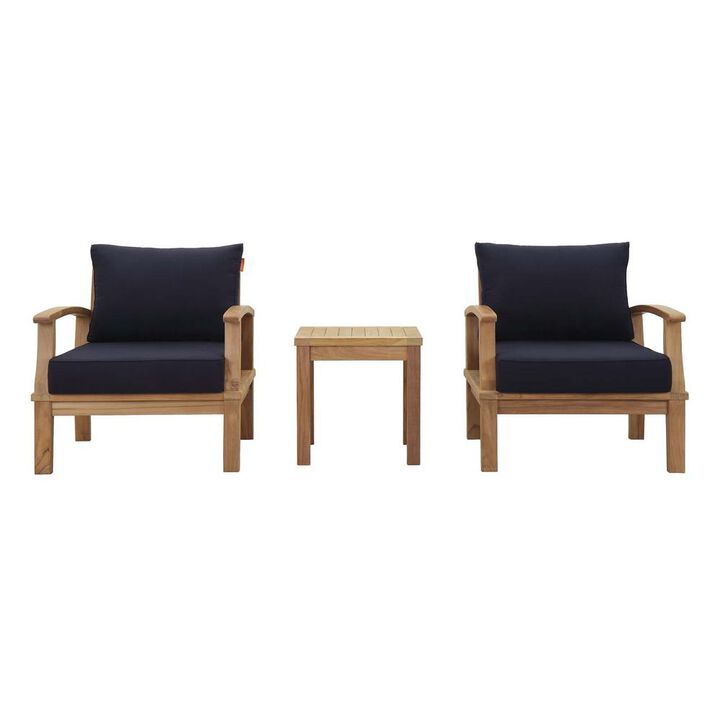 Modway Marina Teak Wood 3-Piece Outdoor Patio Furniture Set in Natural White