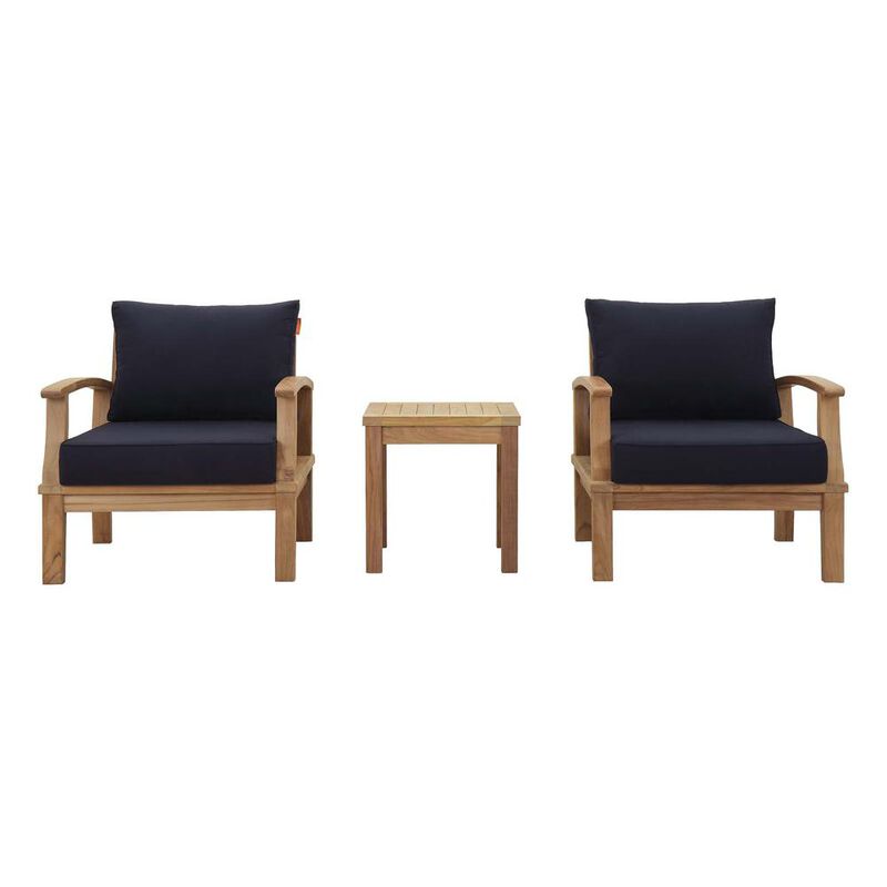 Modway Marina Teak Wood 3-Piece Outdoor Patio Furniture Set in Natural White image number 0