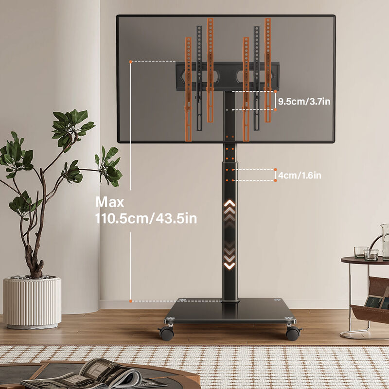 KKTONER Mobile TV Stand Rolling TV Cart for 27 to 65 inch Height Adjustable Rolling TV Stand image number 6