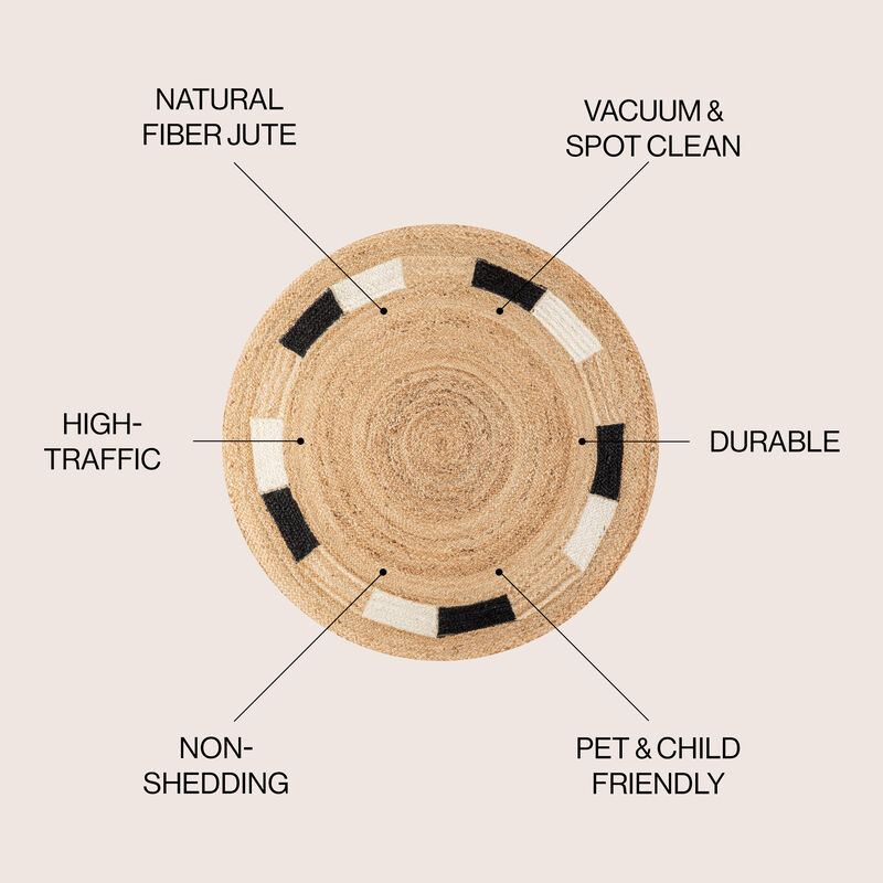 Porto Geometric Jute Circle Natural/Cream/Black Area Rug