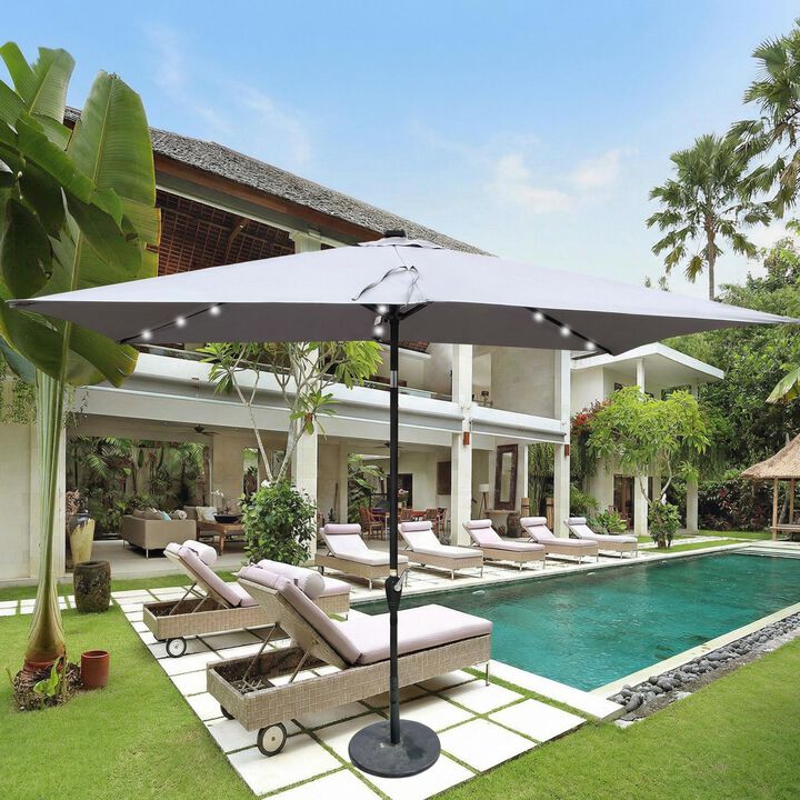 10 x 6.5t Rectangular Patio Solar LED Lighted Outdoor Umbrellas with Crank and Push Button Tilt