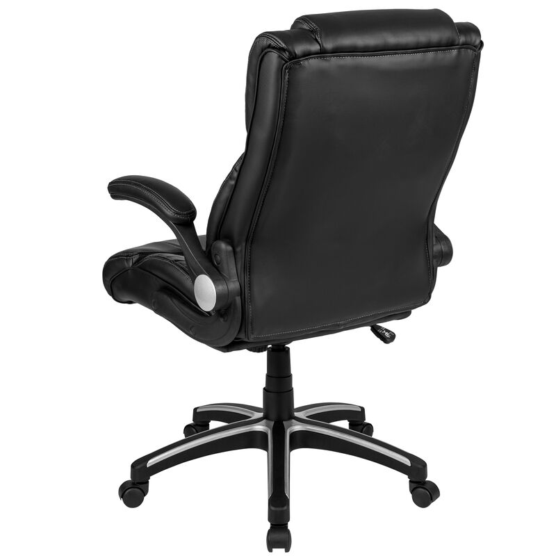 Hansel High Back Black LeatherSoft Executive Swivel Office Chair with Double Layered Headrest and Open Arms image number 5
