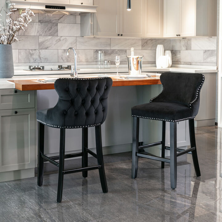 Streamdale Modern Velvet Wingback Bar Stools, Set of 2