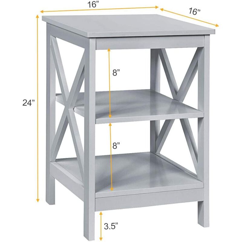 3-Tier X-Design Nightstands with Storage Shelves for Living Room Bedroom-Set of 2
