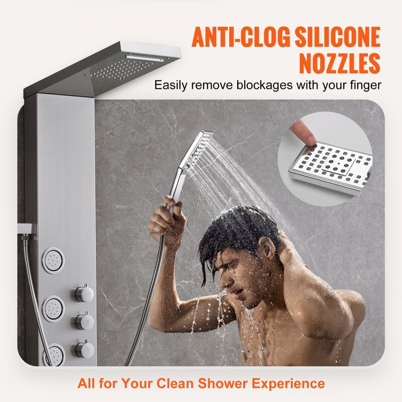 Shower Panel System with 4 Modes, 5 Full Body Jets, Handheld Shower and Hose-Silver image number 5