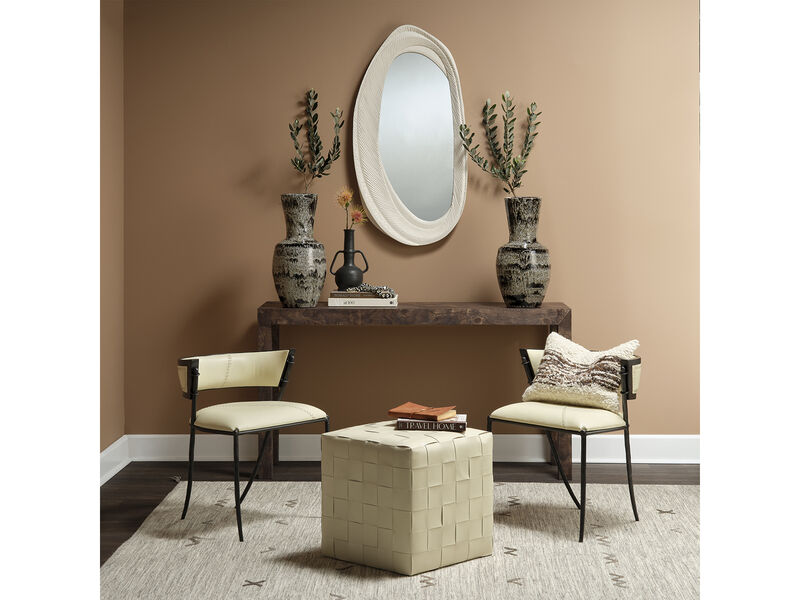 Woven Leather Ottoman White