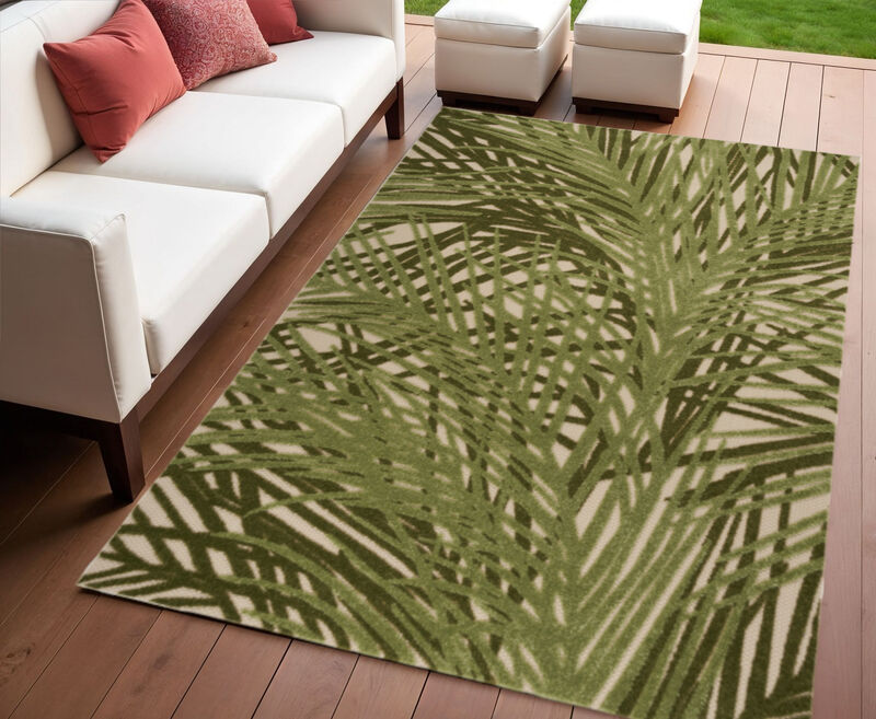 HomeRoots 4' X 6' Ivory And Green Palm Leaf Indoor Outdoor Area Rug image number 1