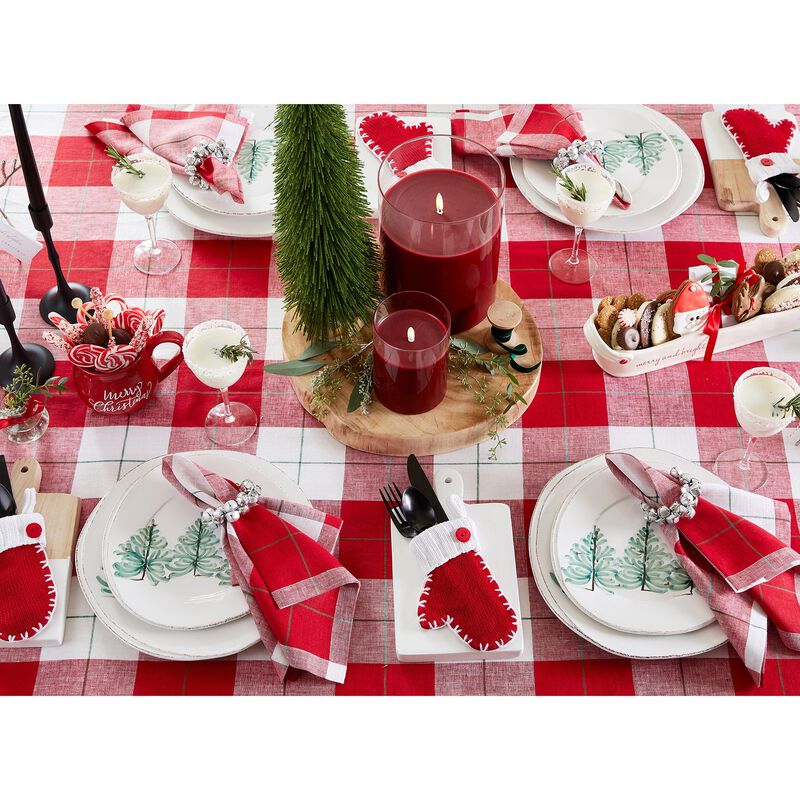 Solino Home Very Merry Plaid 100% Linen Table Throw &ndash; Handcrafted, Machine Washable, Perfect for Holiday and Everyday Dining