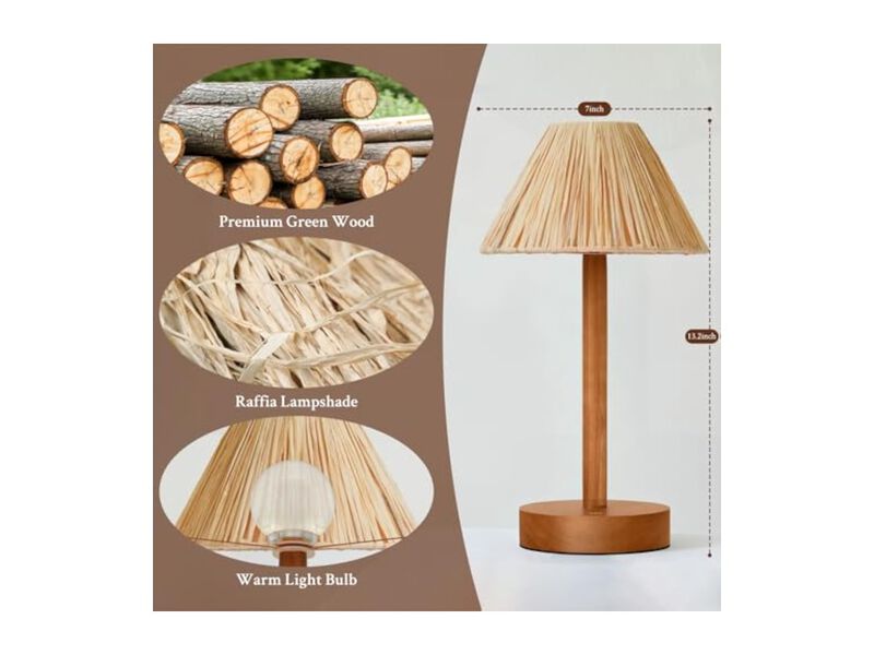 Rechargeable Dimmable Portable Wood Bedside Lamp For Living Room Bedroom Office image number 3