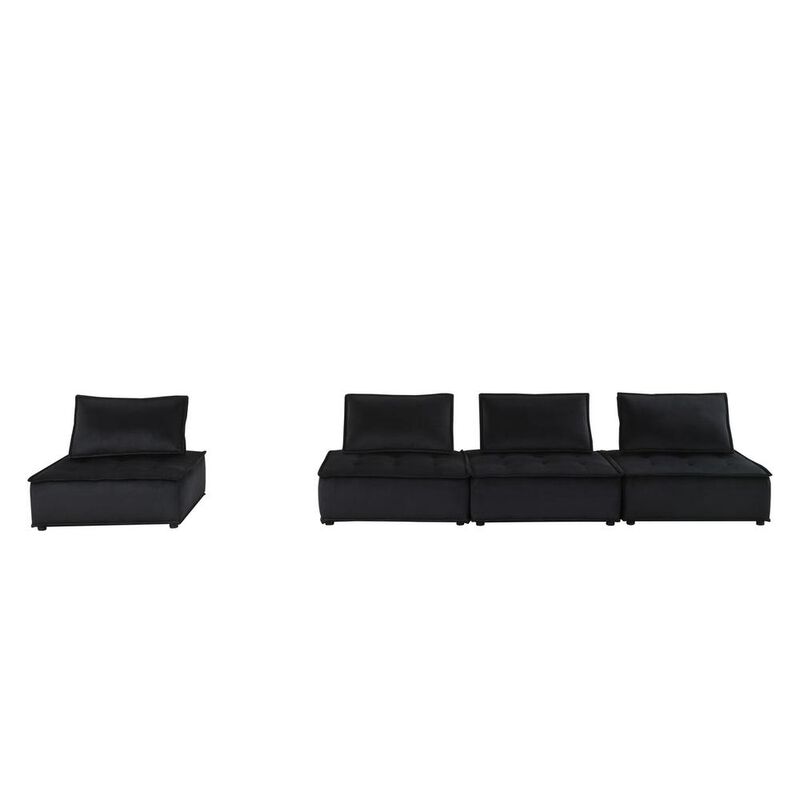 Lilola Home Anna Black Velvet 4 Pc Sectional Sofa