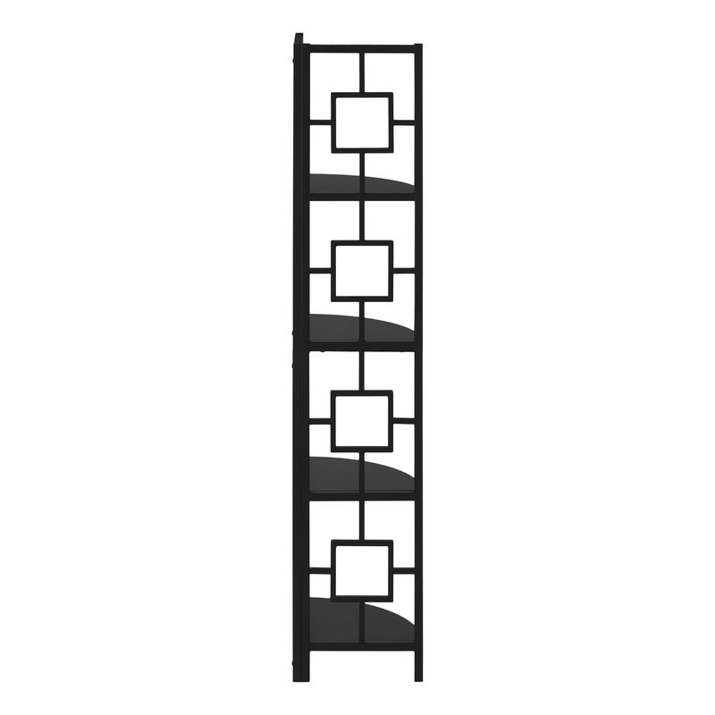 Monarch Specialties I 3610 Bookshelf, Bookcase, Etagere, Corner, 4 Tier, 62"H, Office, Bedroom, Metal, Laminate, Black, Contemporary, Modern