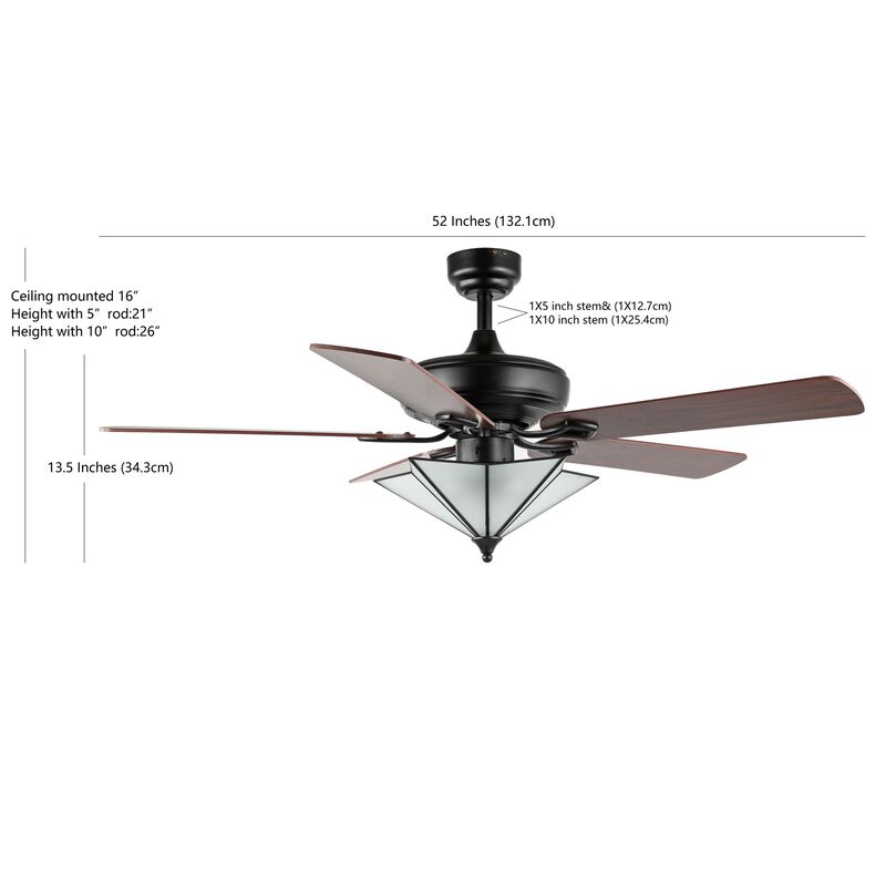 Moravia 52" 5-Light Farmhouse Rustic Iron Star Shade LED Ceiling Fan With Remote, Black