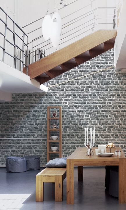 The Bricks And More Stone Symphony Motif Silver Grey Wallpaper BB51123