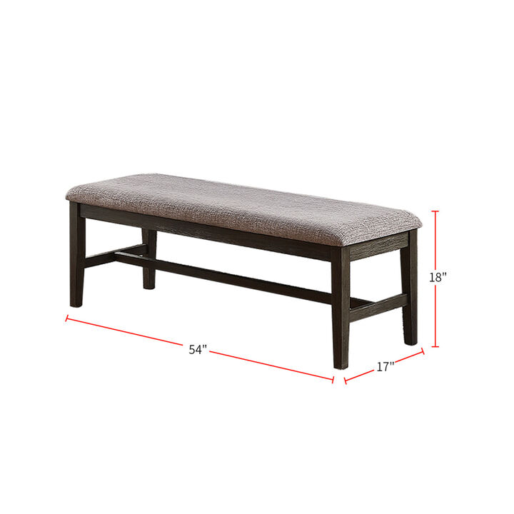 Dining Bench With Upholstered Cushion, Grey