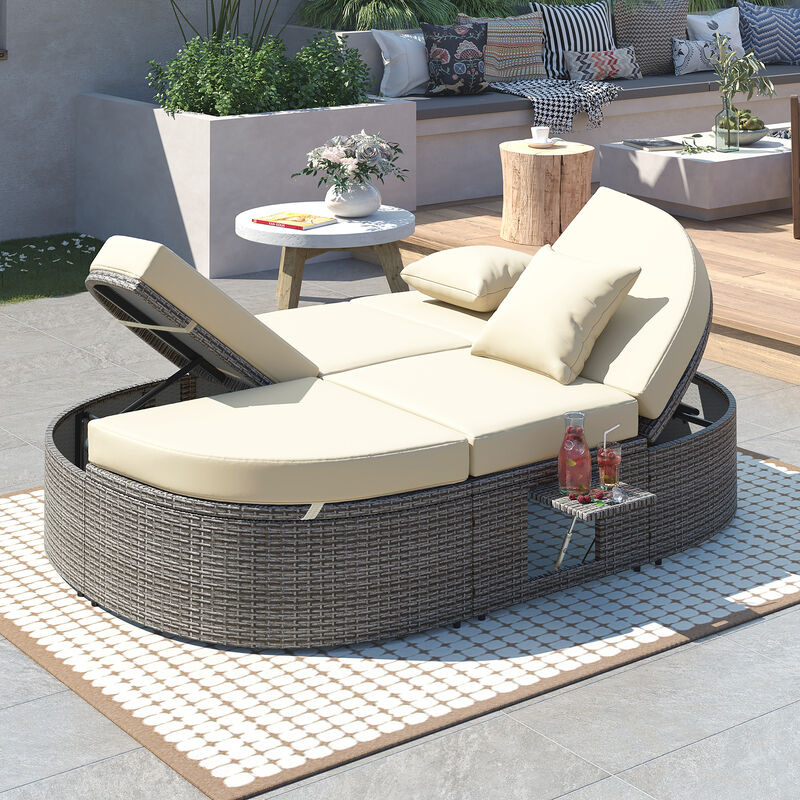 Merax  2-Person Daybed with Cushions and Pillows Outdoor Sun Bed Patio