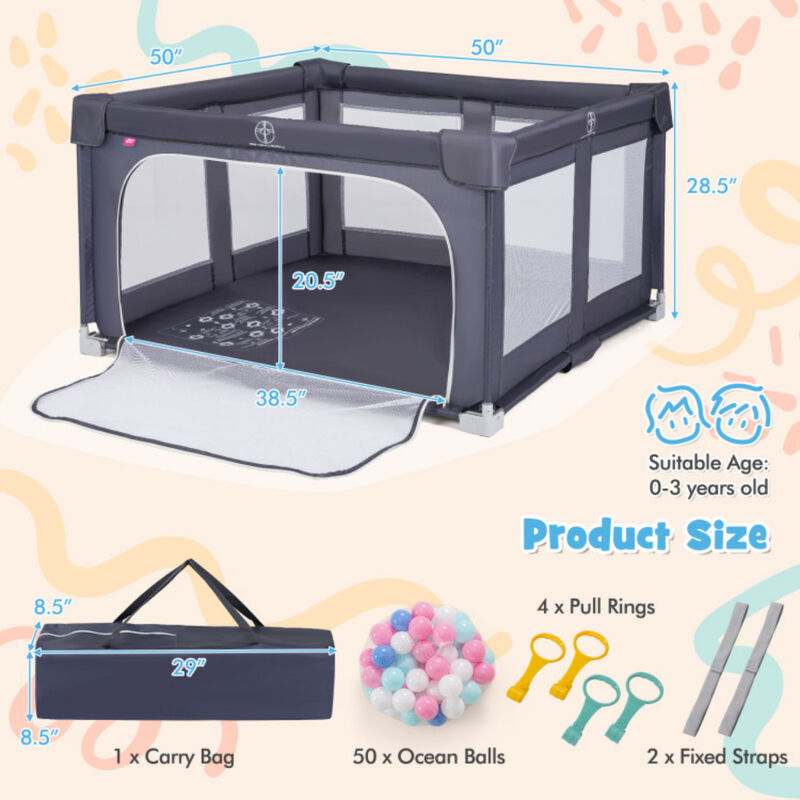 Large Foldable Baby Play Yard, BPA-Free Toddler Safety Playpen Fence for Home Use image number 2