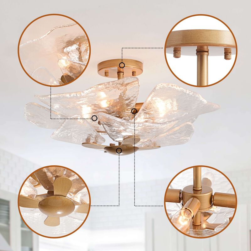 Brisa 4-light Modern Textured Glass Panels Flush Mount - Brushed Brass image number 6
