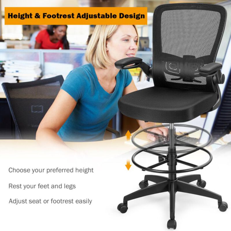 Hivvago Height Adjustable Drafting Chair with Flip Up Arms