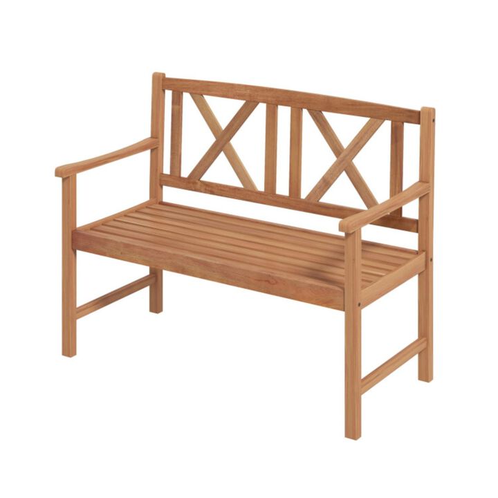 Hivvago 2-Person Wood Outdoor Bench with Cozy Armrest and Backrest