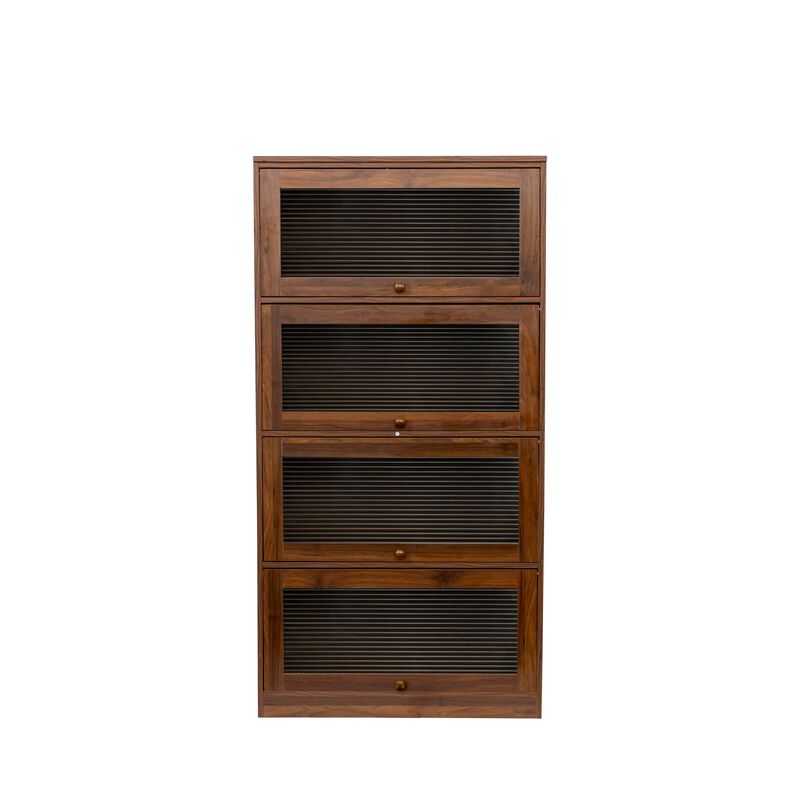 Clihome Bookcase Contemporary Closed Back Glass Doors Office Storage Cabinet Floor-to-Ceiling Low Cabinet Bookcase Against Wall Dustproof Bookshelf