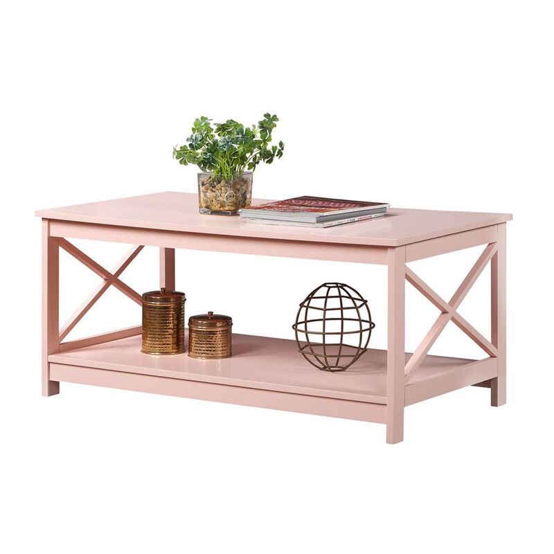 Convenience Concepts Oxford Coffee Table with Shelf Blush Pink