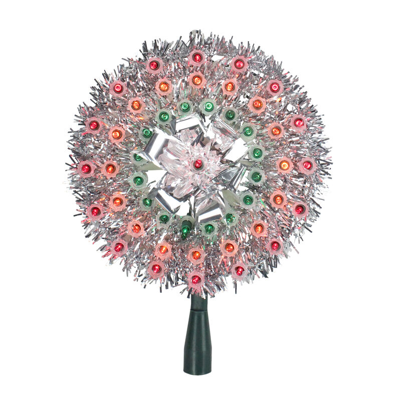 8" Pre-Lit Silver Starburst Christmas Tree Topper - Multicolor Lights image number 0
