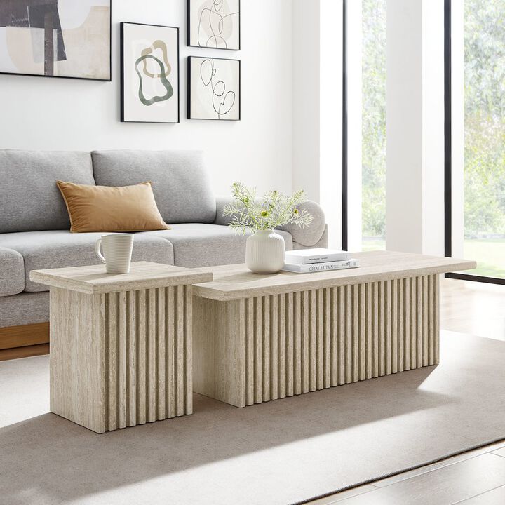 Modway Render Nesting Faux Travertine Coffee Tables Set of 2