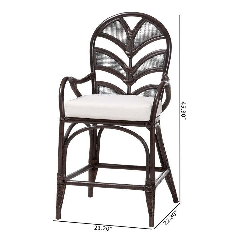 bali & pari Niven Natural Rattan Counter Stool with Cushion - Handwoven Wicker Accent Stool with Banana Leaf Backrest Design for Kitchen Island image number 8