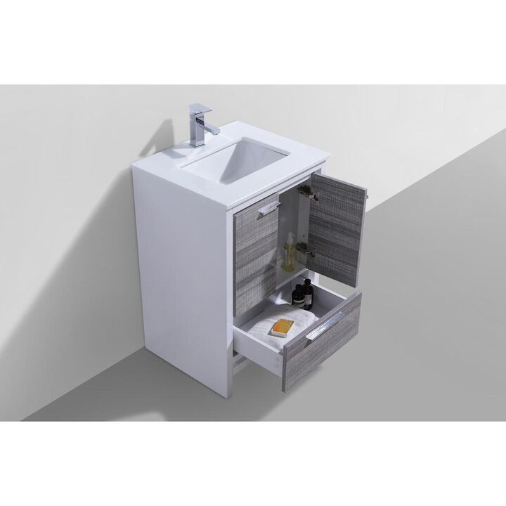 Kubebath 24″ Ash Gray Modern Bathroom Vanity with White Quartz Counter-Top