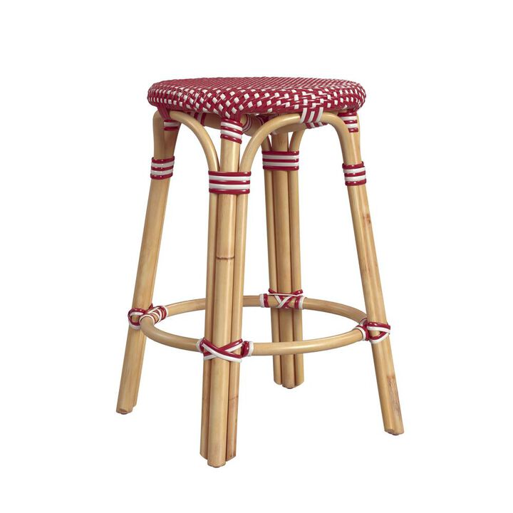 Butler Specialty Tobias Rattan Round 24 Counter Stool, Red and White Dot