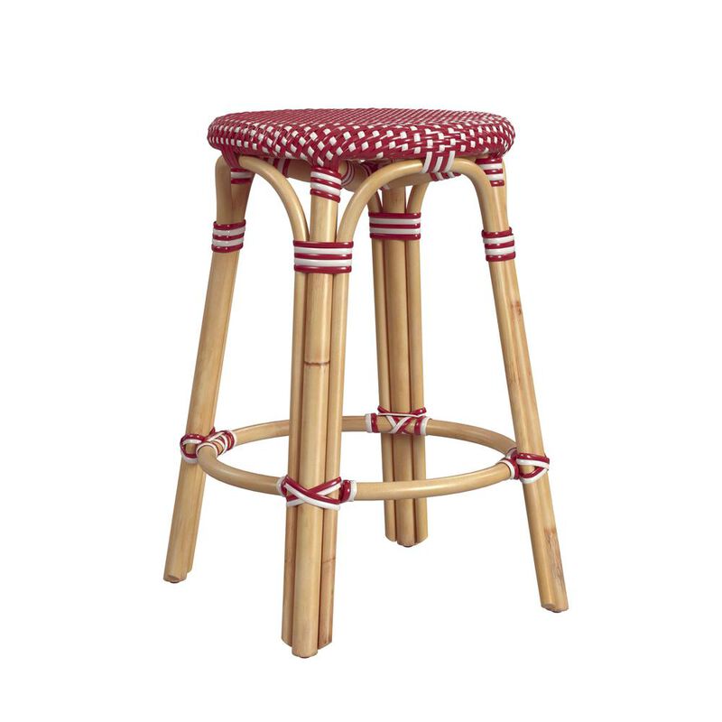 Butler Specialty Tobias Rattan Round 24 Counter Stool, Red and White Dot