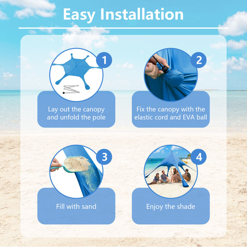 Beach Canopy Tent with UPF50+ Sun Protection and Shovel