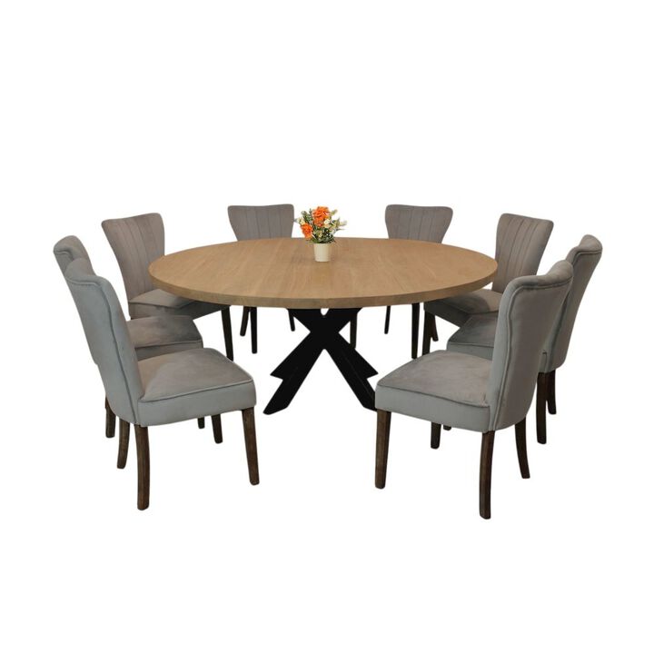 9-Piece 72 Dining Set 8 Cleo Dining Chairs in Mink Velvet Fabric Dark Brown Legs