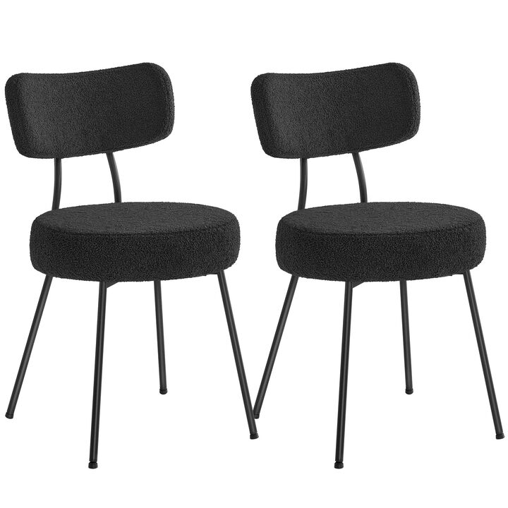 Modern Black Dining Chairs Set of 2 Teddy Fleece with Metal Frame