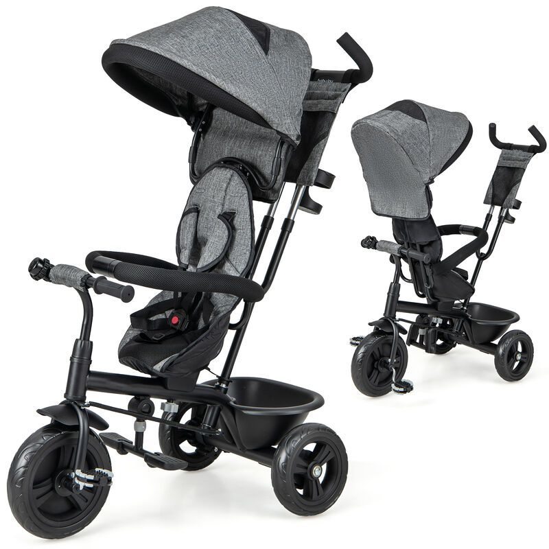 Kids Tricycle with Adjustable Push Handle and Removable Canopy for Toddlers image number 3