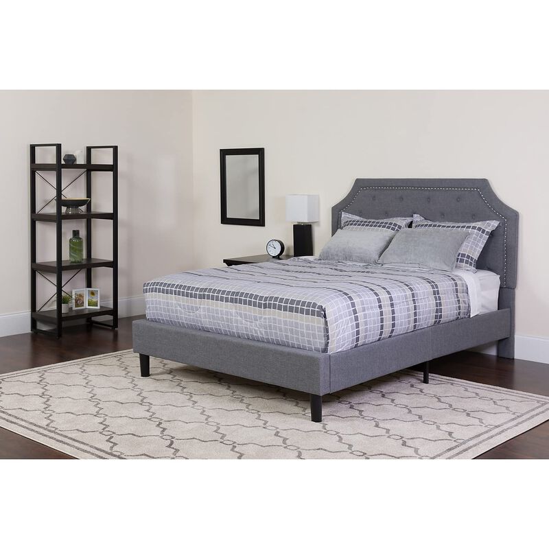 Brighton King Size Tufted Upholstered Platform Bed in Light Gray Fabric with Pocket Spring Mattress