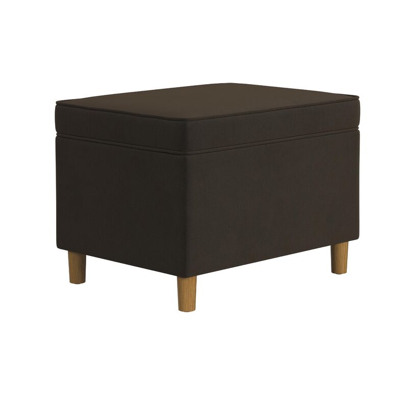 Fero Storage Ottoman, 24in Rectangular Hinged Lid, Dark Brown Velvet