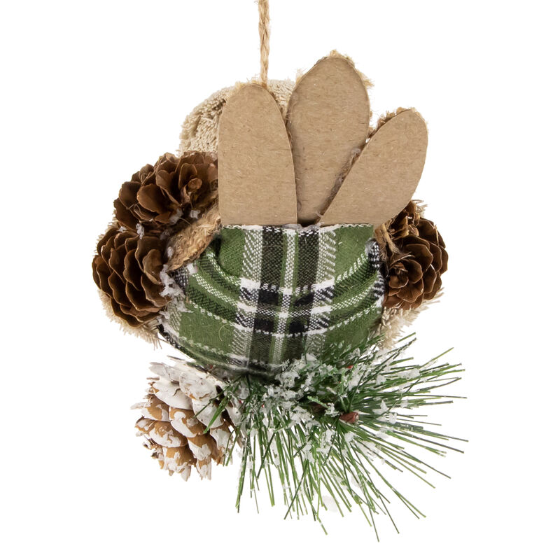 6.75" Front Facing Plaid Bird and Frosted Pine Needle Hanging Christmas Ornament
