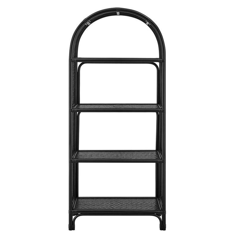 Modway Celeste Tall Arched 67 Inch Wood and Natural Rattan Bookcase in Black &ndash; Tall Open Back Bookshelf with 6 Shelves for Living Room, Bedroom, Office image number 6