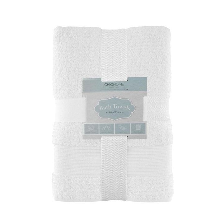 Chic Home Luxurious 3-Piece Super Soft Pure Turkish Cotton Bath Towels Set 30" x 60" White