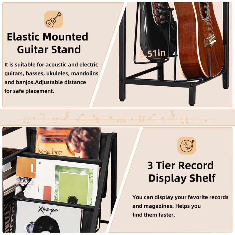LELELINKY Record Player Table,Adjustable Guitar Stand for Acoustic Guitar, Electric Guitar, Bass, White Turntable Holder with Vi
