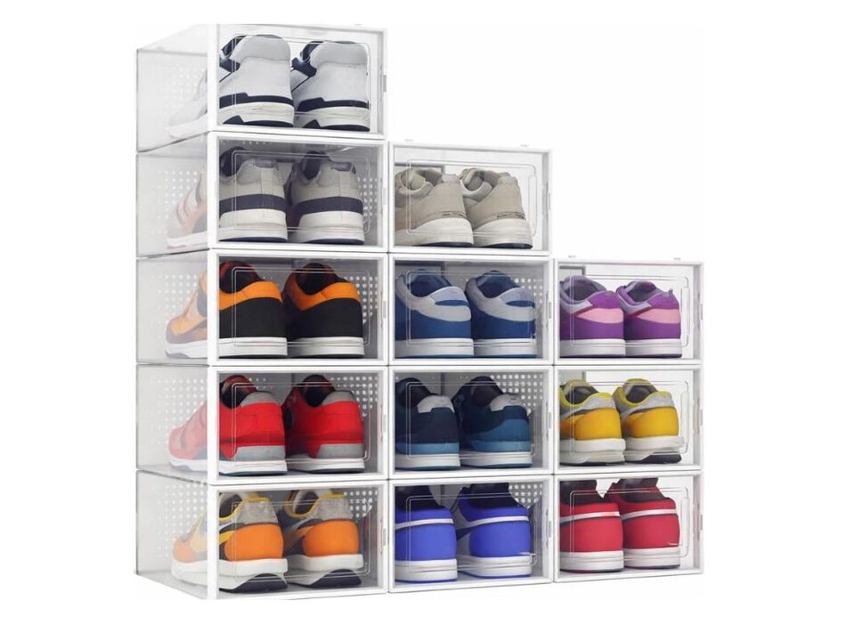 Shoe Organizer Closet Storage Clear 12 Pack Bins Plastic Stackable