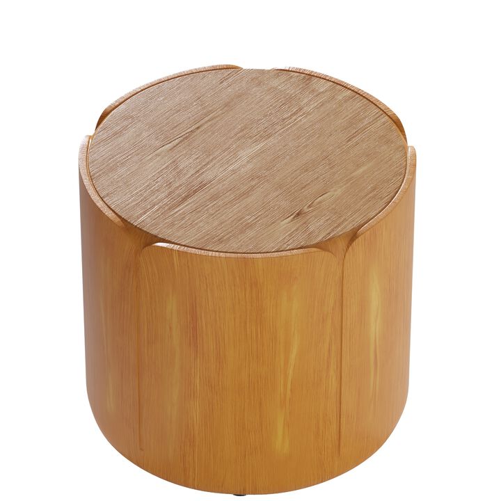 19.29"H Round Outdoor Indoor Side Table, Modern Wood Grain Patio Garden Stool, Sturdy Waterproof