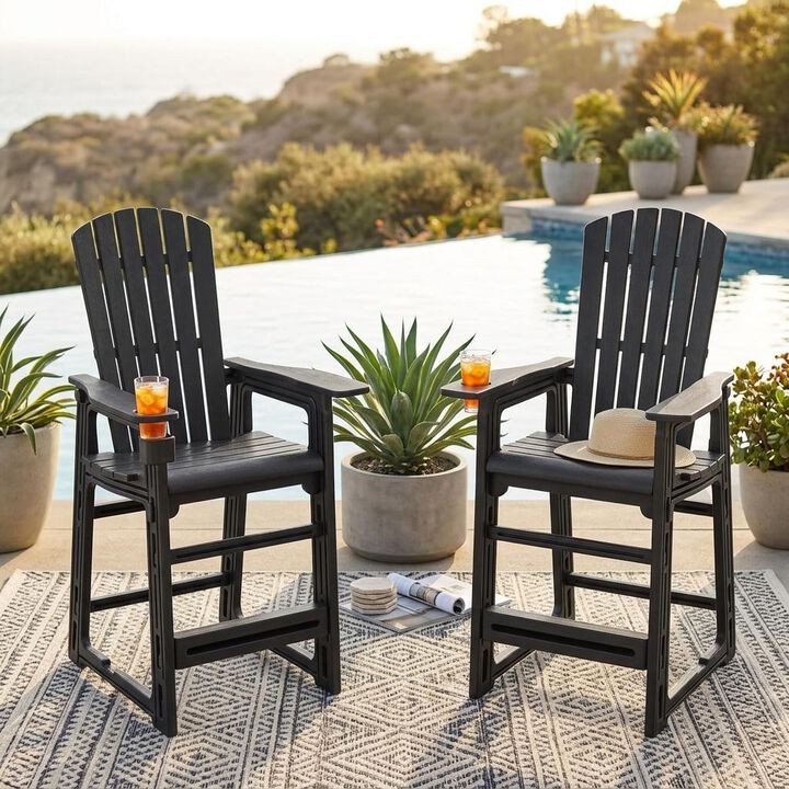 Outdoor Bar Stool Set of 2 29 Inch Patio Chairs with Back and Armrests