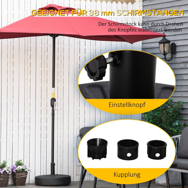 Fillable Patio Umbrella Base Stand, Round Plastic Umbrella Holder for Outdoor, Patio, Garden,Deck and Beach, Fit Dia 38mm Pole, Black