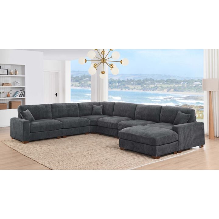 Glogru 159.5 Inch Corduroy Modular Corner Sectional Sofa