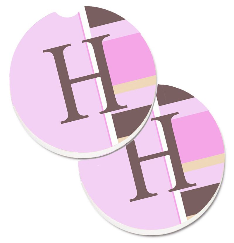 Caroline's Treasures Letter H Initial Monogram - Pink Stripes Set of 2 Cup Holder Car Coasters CJ1005-HCARC, 2.56, Multicolor